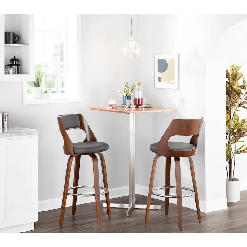 30 Fixed-Height Bar Stool with Bent Wood Legs & Round Footrest (Set of 2)