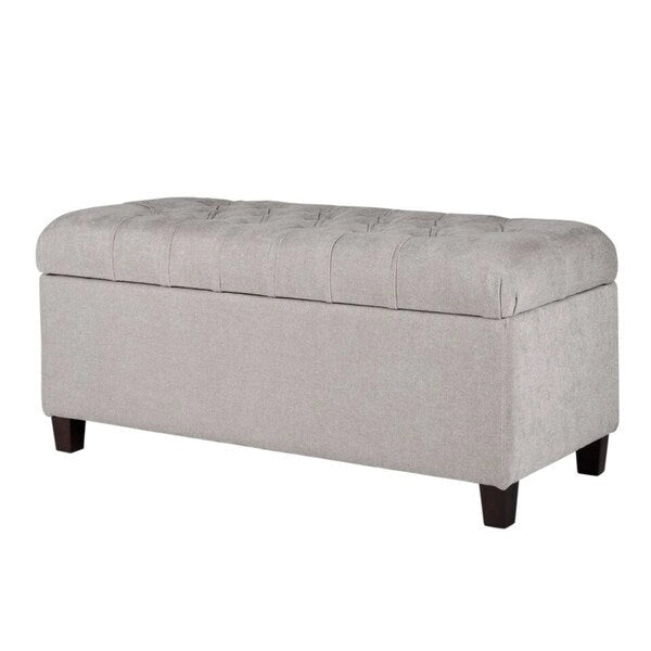 Button Tufted Storage Bench Silver Ash