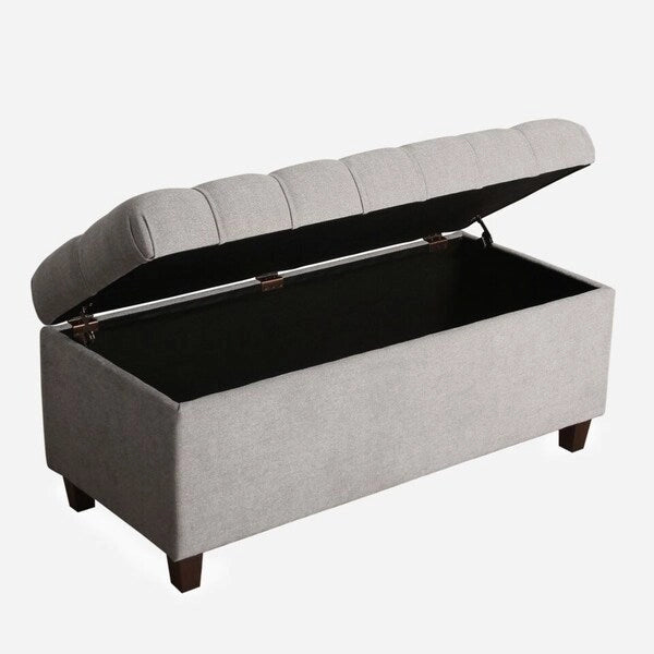 Button Tufted Storage Bench Silver Ash