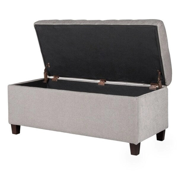 Button Tufted Storage Bench Silver Ash