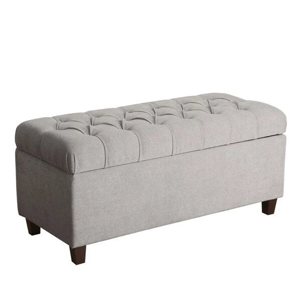 Button Tufted Storage Bench Silver Ash