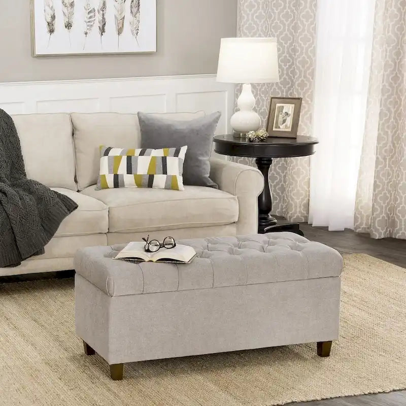 Button Tufted Storage Bench Silver Ash