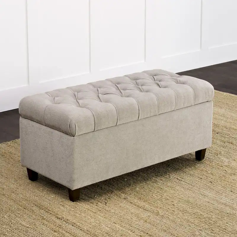 Button Tufted Storage Bench Silver Ash