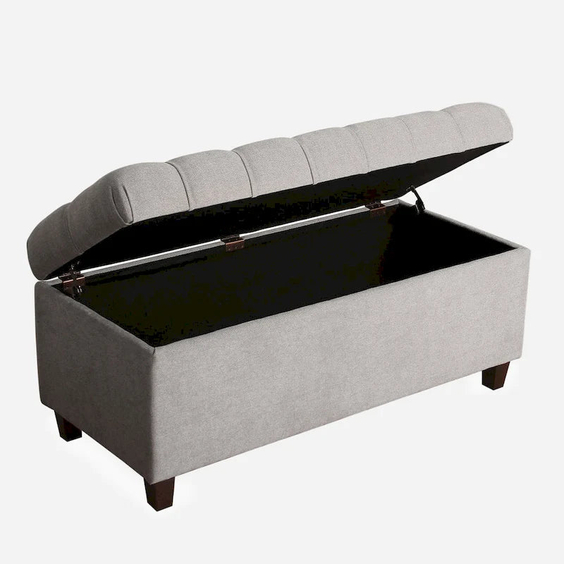 Button Tufted Storage Bench Silver Ash