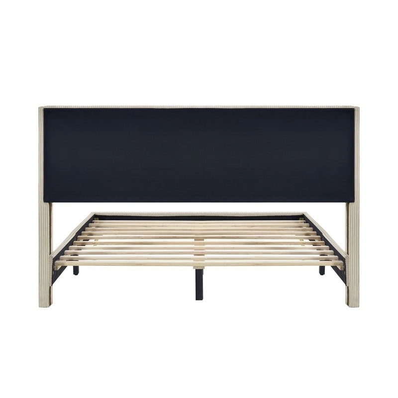 Elegant Upholstered Wood Platform Bed with Upholstered Headboard