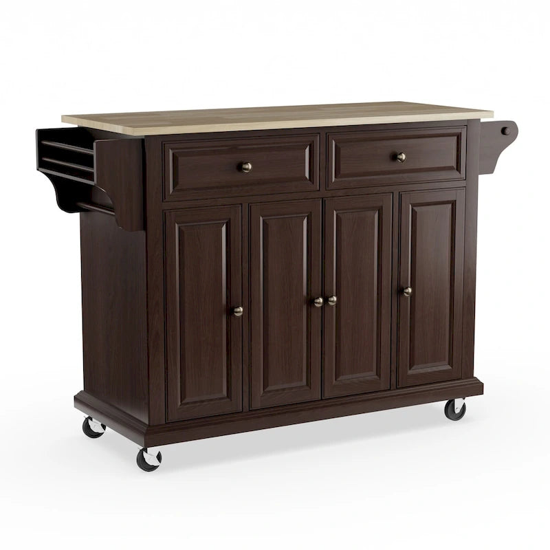 Full Size Mahogany Wood Kitchen Cart/ Island - 18d x 51.5w x 36h