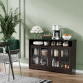 Modern Kitchen Storage Sideboard, Buffet Cabinet, Sliding Glass Doors Cupboard with Adjustable Shelf, Dark Brown