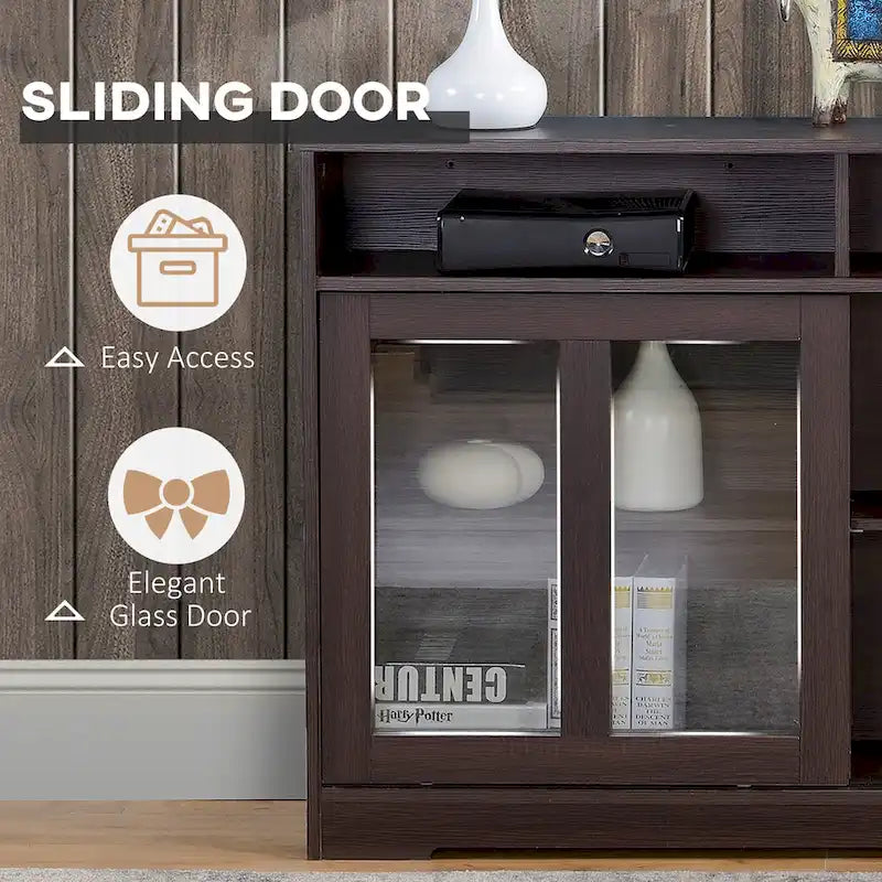 Modern Kitchen Storage Sideboard, Buffet Cabinet, Sliding Glass Doors Cupboard with Adjustable Shelf, Dark Brown