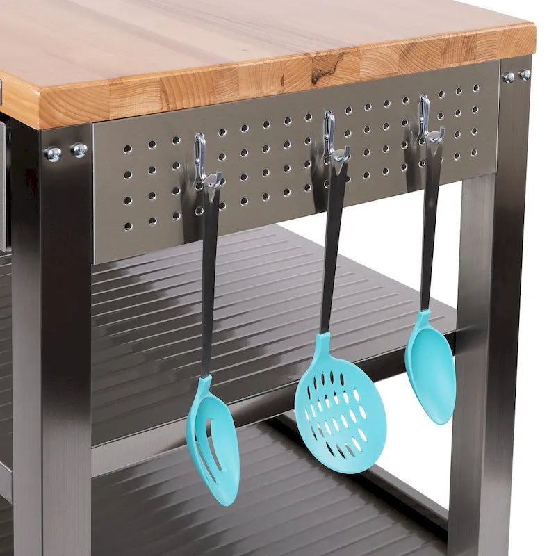 Stainless Steel 2-Drawer Mobile Workcenter Kitchen Cart Island with Solid Wood Top - 48 W x 24 D