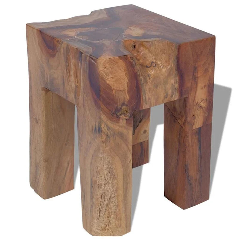Solid Teak Wood Stool, Small Side Table, Brown - 11.8 x 11.8 x 15.7