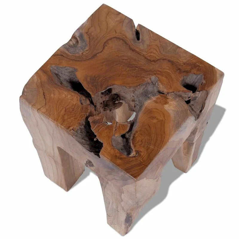 Solid Teak Wood Stool, Small Side Table, Brown - 11.8 x 11.8 x 15.7