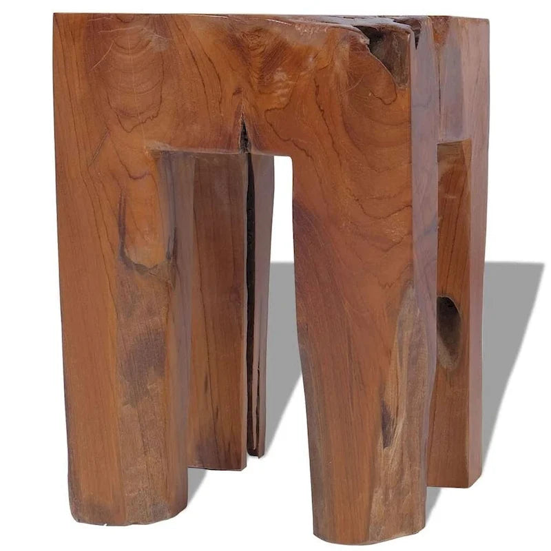 Solid Teak Wood Stool, Small Side Table, Brown - 11.8 x 11.8 x 15.7