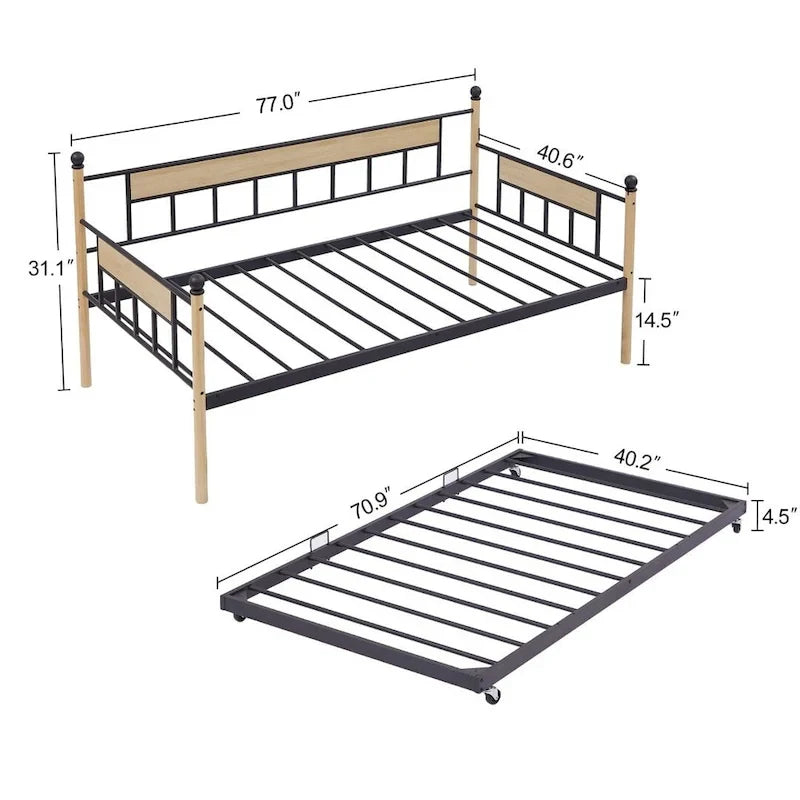 Daybed Sofa Bed Metal Framed with Trundle