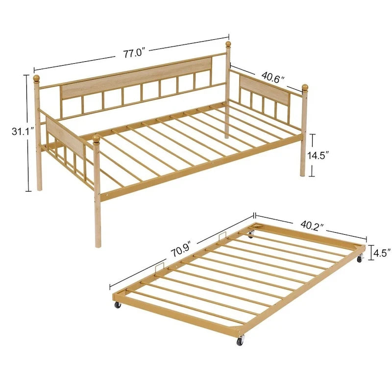 Daybed Sofa Bed Metal Framed with Trundle