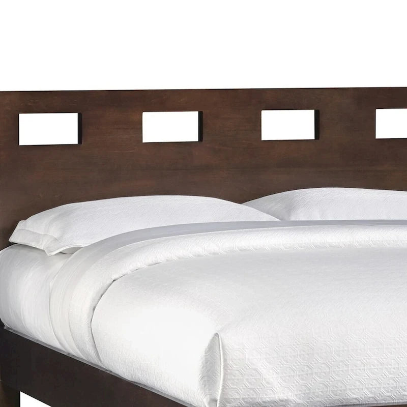 Full Size Bed, Cut Out Design Panel Headboard, Brown Mahogany Wood