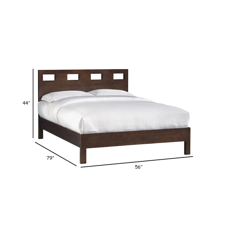 Full Size Bed, Cut Out Design Panel Headboard, Brown Mahogany Wood