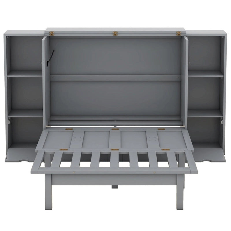 Queen Size Murphy Bed with Shelves, Drawers and USB Ports