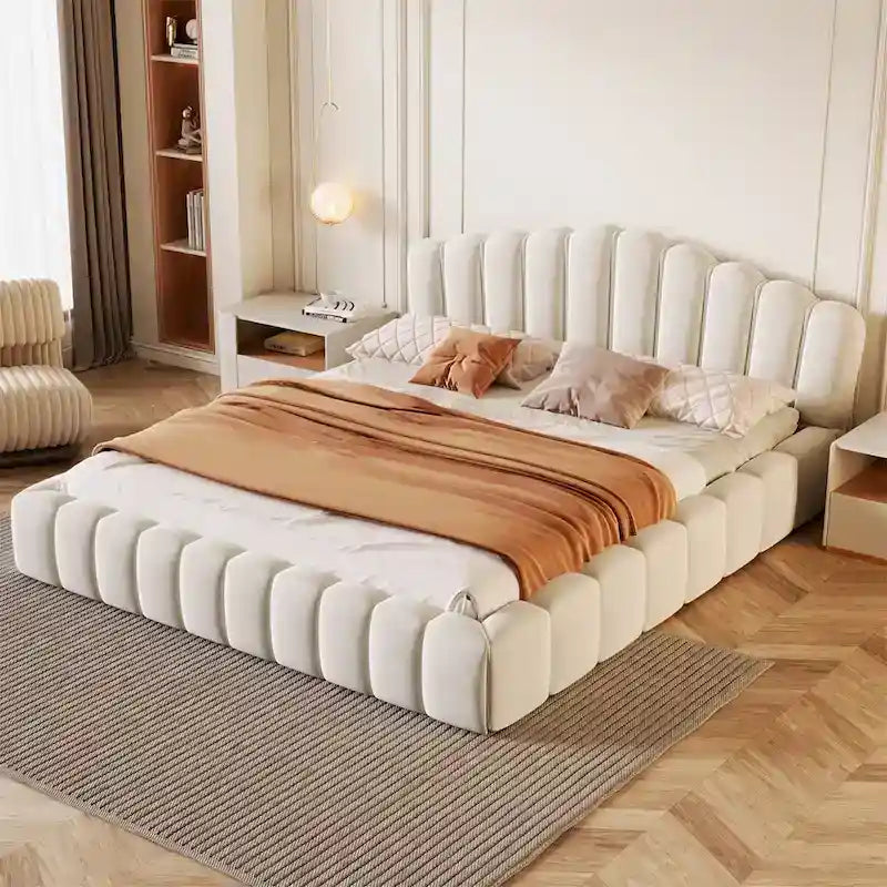 Velvet Upholstered Queen Floor Bed by Harper&Bright Designs