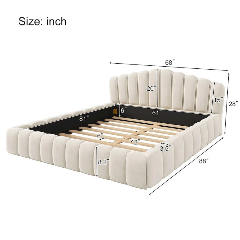 Velvet Cushion Queen Floor Bed