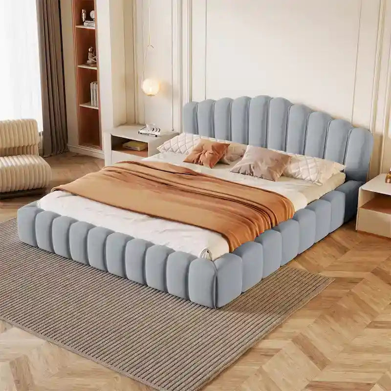 Velvet Cushion Queen Floor Bed