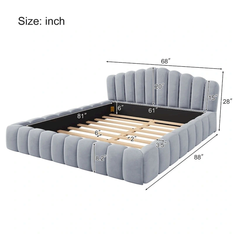 Velvet Cushion Queen Floor Bed