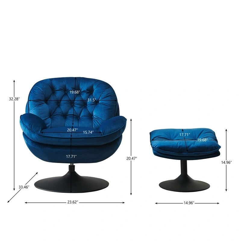 Fauteuil de relaxation pivotant en velours avec ottoman