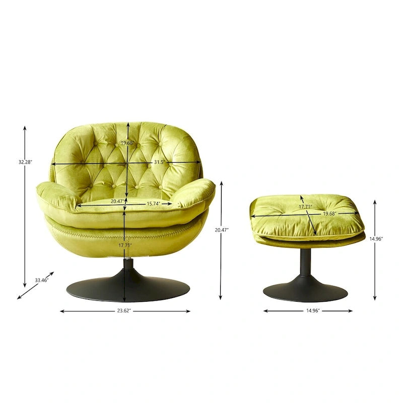 Fauteuil de relaxation pivotant en velours avec ottoman