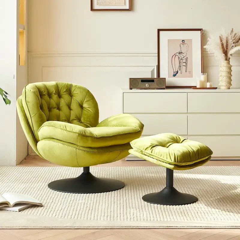 Swivel Leisure chair lounge chair velvet with ottoman