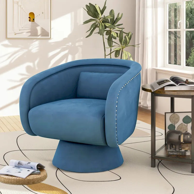 Nailhead Swivel Barrel Chair