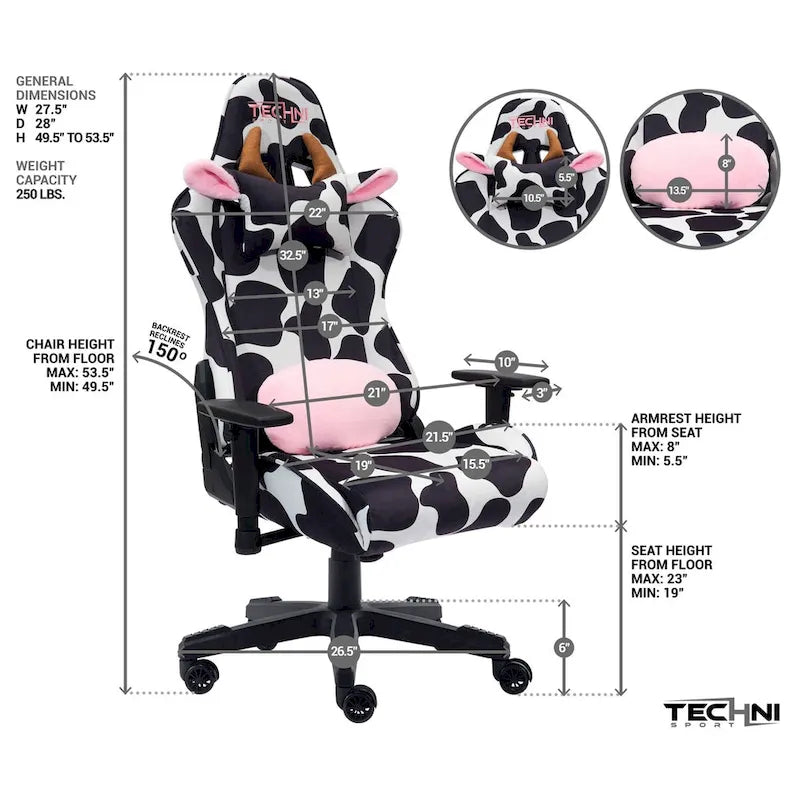 Fun Cow Print Adjustable Gaming Chair