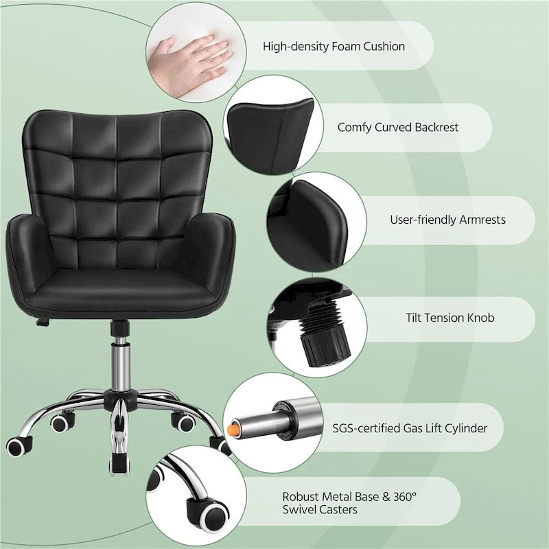 Artificial leather office chair with padded armrests, modern office chair